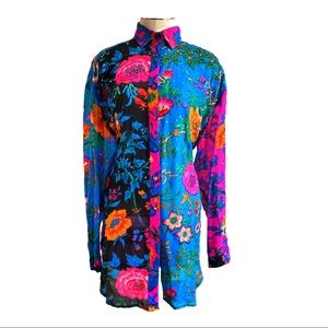 Vintage hand beaded silk floral shirt dress